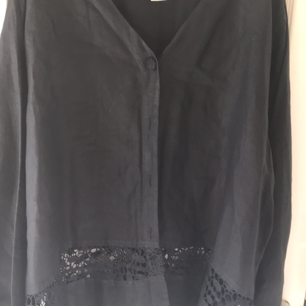 David Dart Linen Top With Front Buttons And Lace/… - image 4